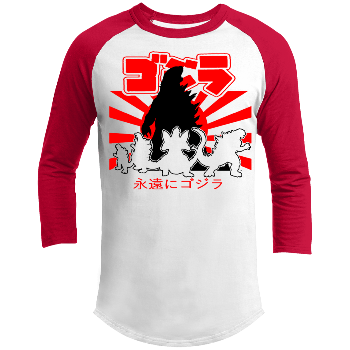 ArtichokeUSA Custom Design. Godzilla. Long Live the King. (1954 to 2019. 65 Years! Fan Art. 3/4 Raglan Sleeve Shirt