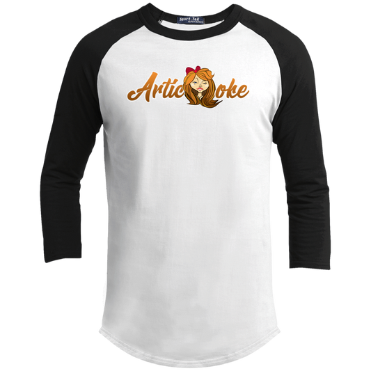 ZZ#21 Characters and Fonts. Aubrey. A show case of my characters and font styles. Youth 3/4 Raglan Sleeve Shirt