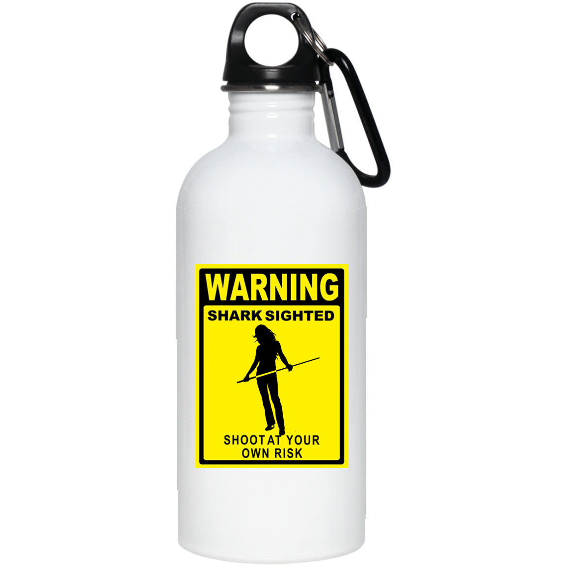 The GHOATS custom design #36. Shark Sighted. Female Pool Shark. Shoot At Your Own Risk. Pool / Billiards. 20 oz. Stainless Steel Water Bottle
