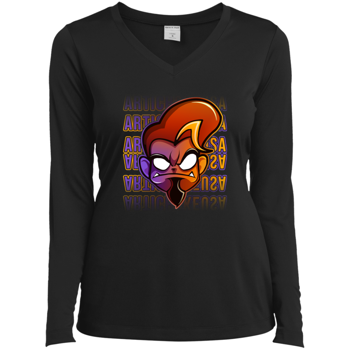 ArtichokeUSA Character and Font design. Let's Create Your Own Team Design Today. Arthur. Ladies’ Long Sleeve Performance V-Neck Tee