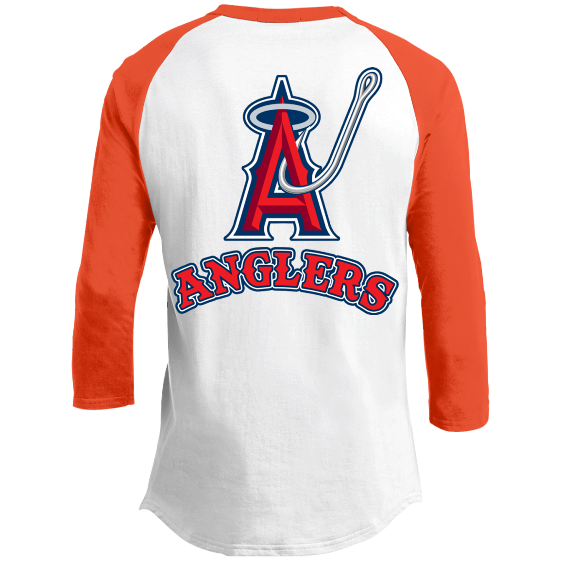 ArtichokeUSA Custom Design. Anglers. Southern California Sports Fishing. Los Angeles Angels Parody. 3/4 Raglan Sleeve Shirt