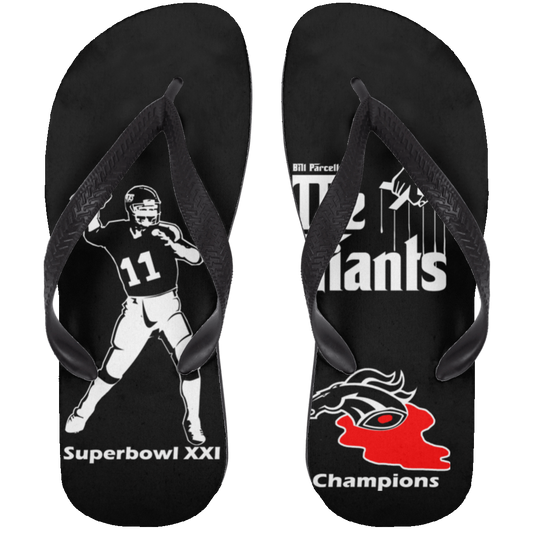 ArtichokeUSA Custom Design. Godfather Simms. NY Giants Superbowl XXI Champions. Adult Flip Flops