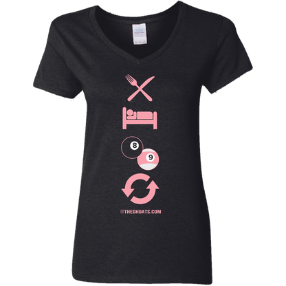 The GHOATS custom design #8. Eat. Sleep. Pool. Repeat. Pool / Billiards. Ladies' Basic V-Neck T-Shirt