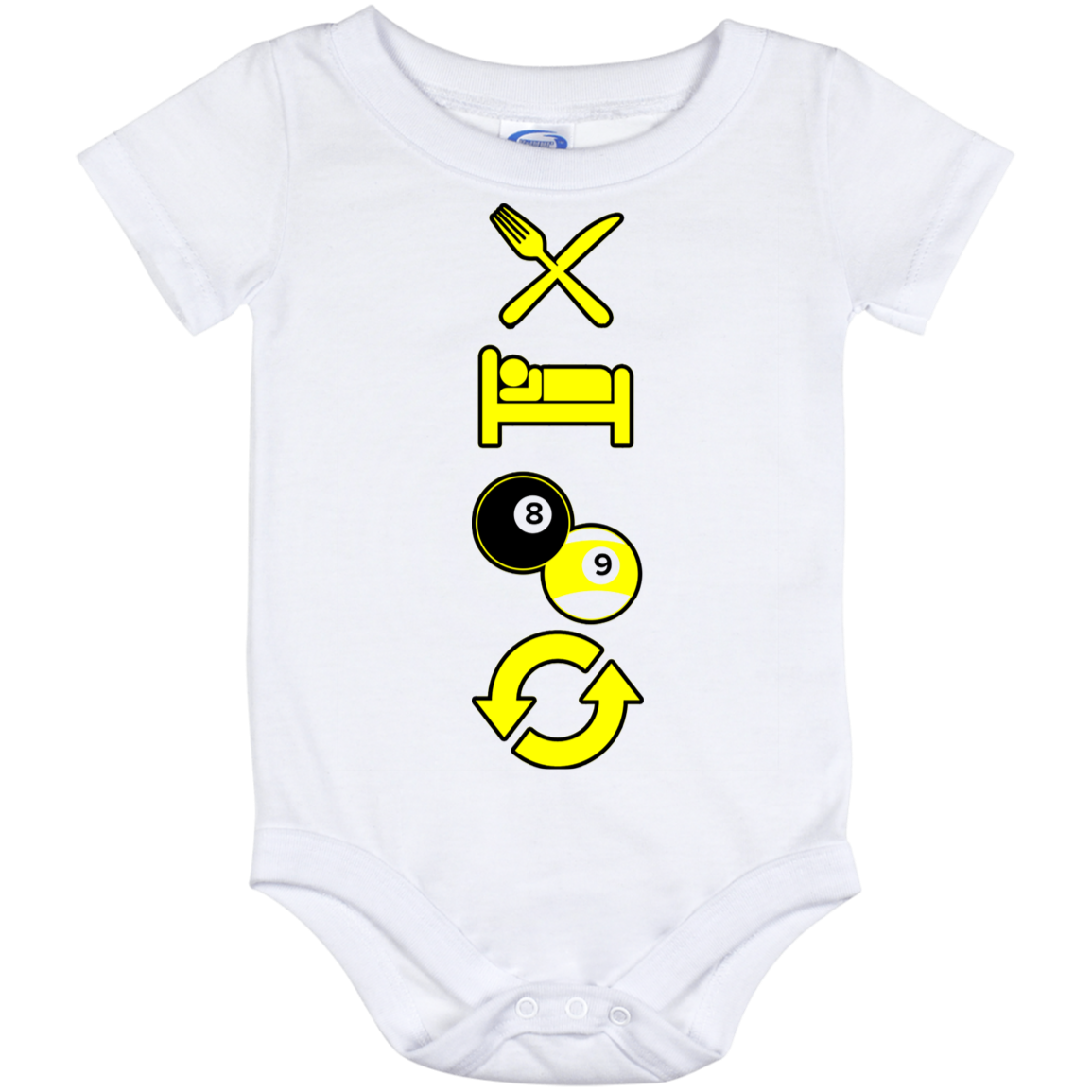 The GHOATS custom design #8. Eat. Sleep. Pool. Repeat. Pool / Billiards. Baby Onesie 12 Month