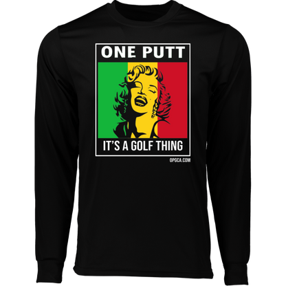 OPG Custom Design #22. One Putt / One Love Parody with Fan Art. Female Edition. 100% Polyester Moisture-Wicking Tee