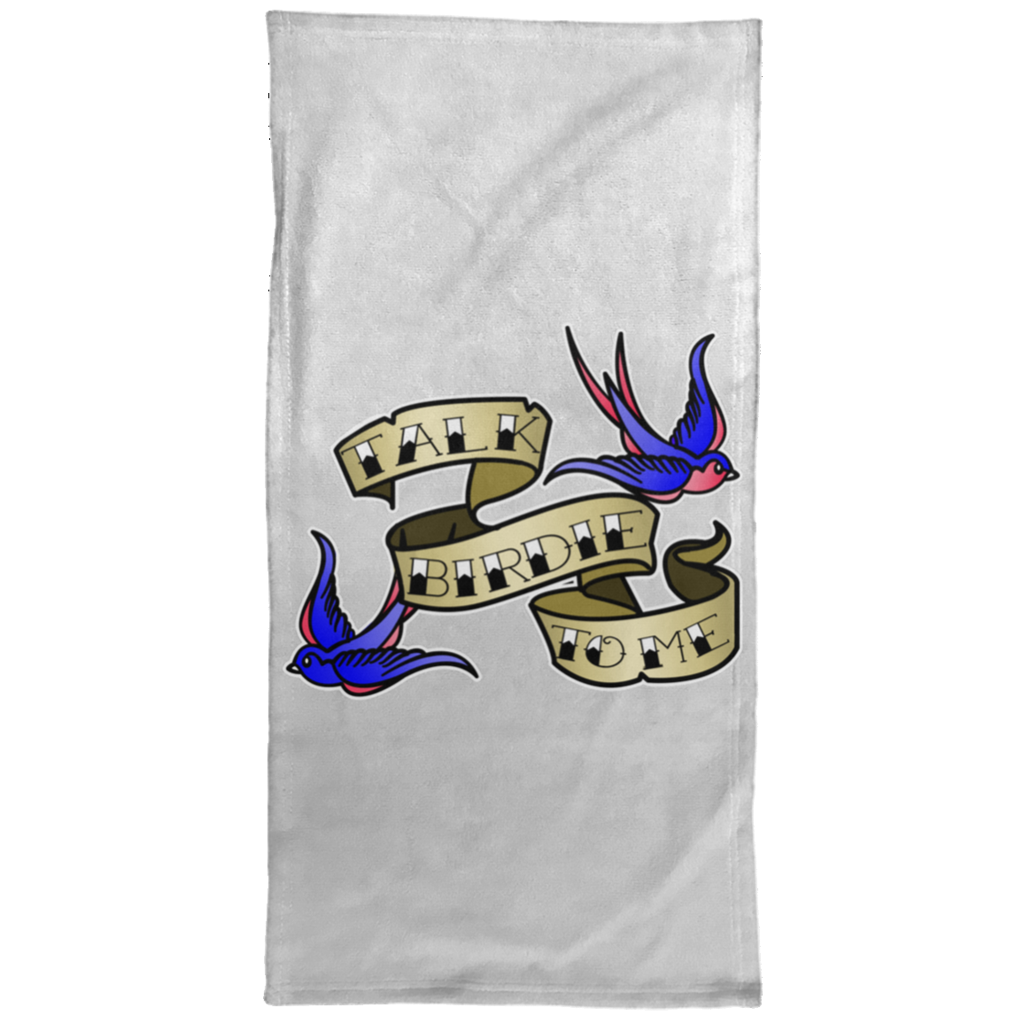 OPG Custom Design #17. Talk Birdie To Me. Female American Traditional Tattoo Style Design. Golf. Hand Towel - 15x30