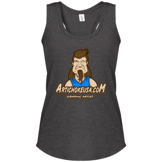 ArtichokeUSA Character and Font design. Let's Create Your Own Team Design Today. Mullet Mike. Ladies' Tri Racerback Tank