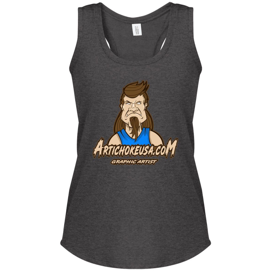 ArtichokeUSA Character and Font design. Let's Create Your Own Team Design Today. Mullet Mike. Ladies' Tri Racerback Tank