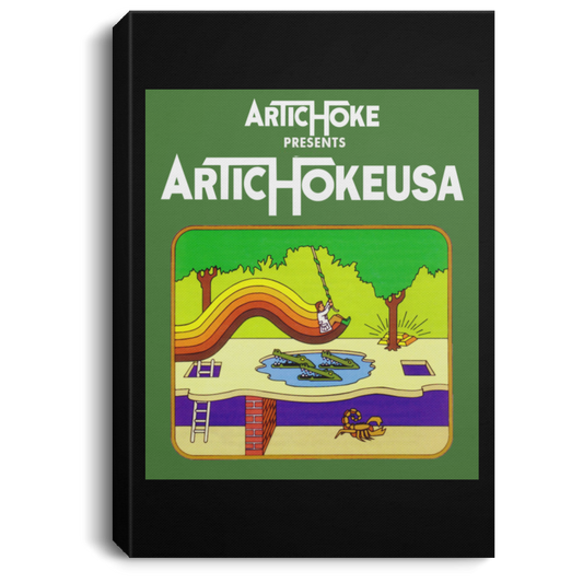 ArtichokeUSA Custom Design. Pitfall Game. Activision Parody. Ladies' Soft Style Hoodie Portrait Canvas .75in Frame