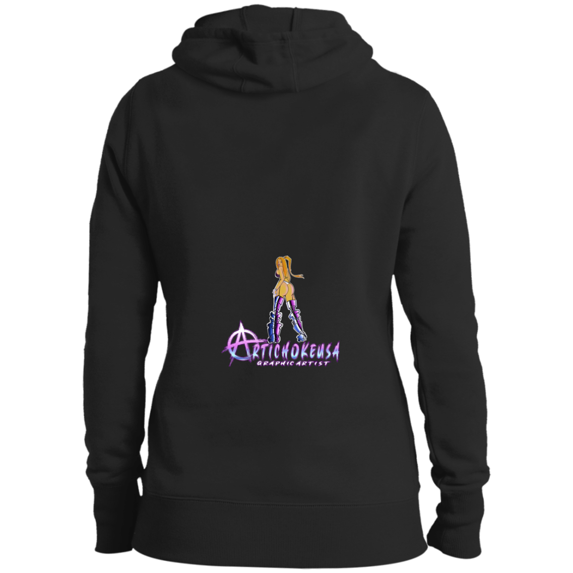 ArtichokeUSA Character and Font design. Let's Create Your Own Team Design Today. Dama de Croma. Ladies' Pullover Hooded Sweatshirt