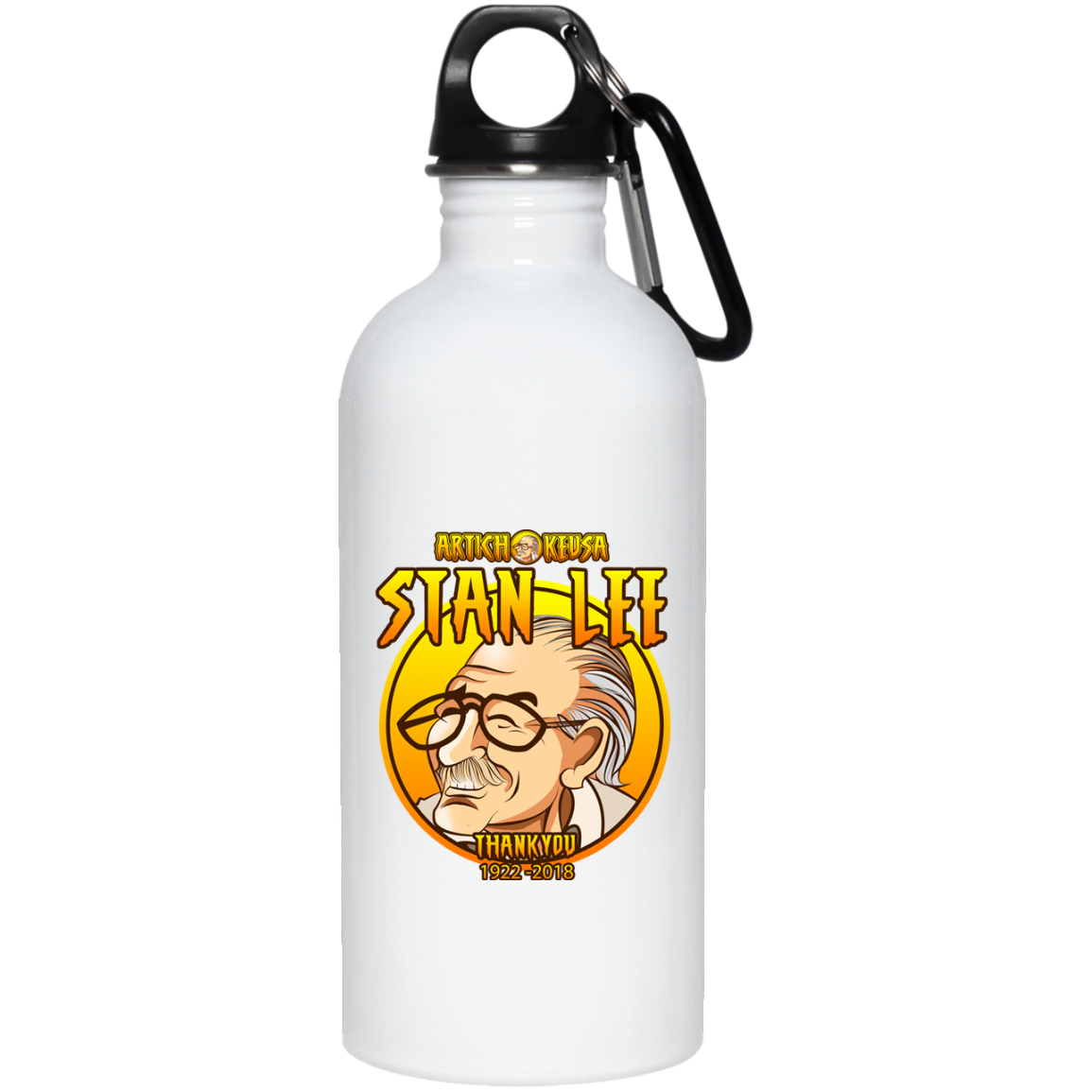 ArtichokeUSA Character and Font design. Stan Lee Thank You Fan Art. Let's Create Your Own Design Today. 20 oz. Stainless Steel Water Bottle