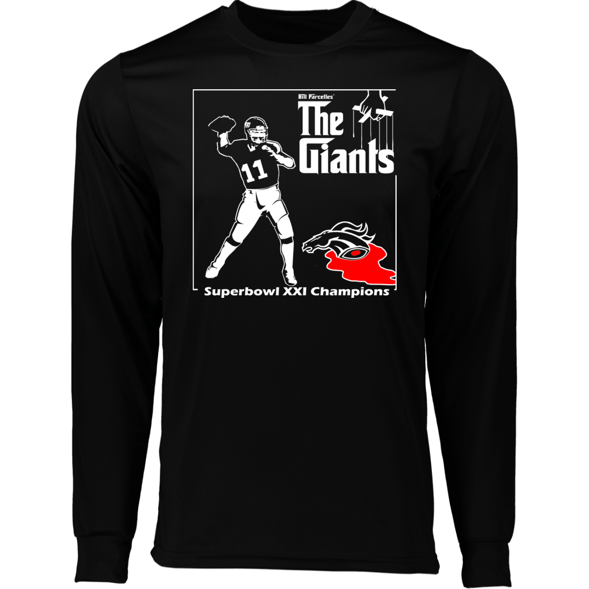 ArtichokeUSA Custom Design. Godfather Simms. NY Giants Superbowl XXI Champions. Long Sleeve Moisture-Wicking Tee