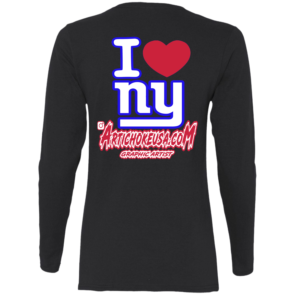 ArtichokeUSA Custom Design. I heart New York Giants. NY Giants Football Fan Art. Ladies' Cotton LS T-Shirt