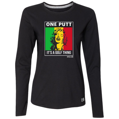 OPG Custom Design #22. One Putt / One Love Parody with Fan Art. Female Edition. Ladies’ Essential Dri-Power Long Sleeve Tee
