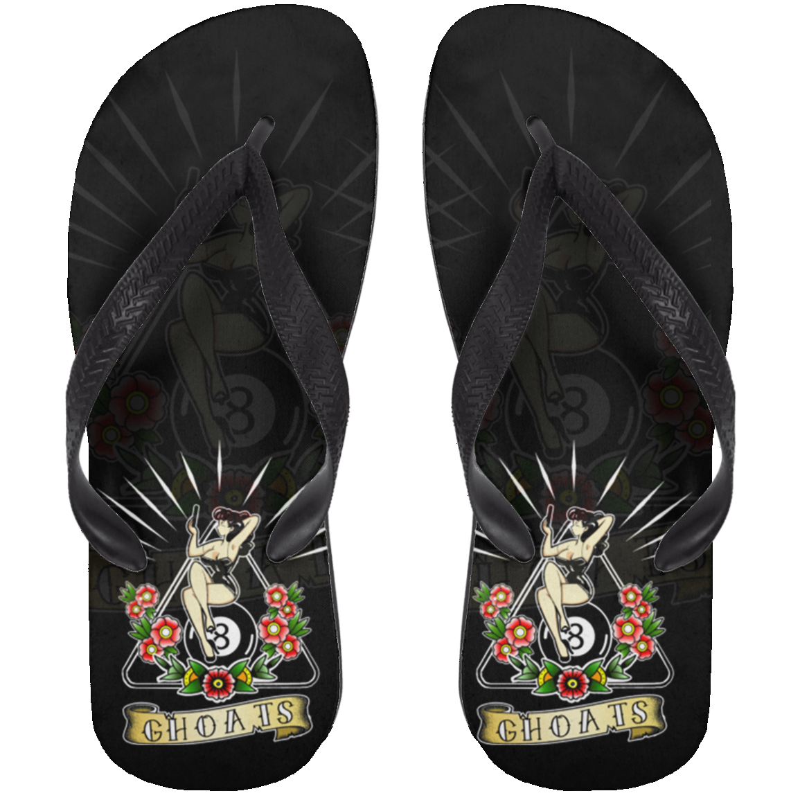 The GHOATS Custom Design. #23 Pin Up Girl. Adult Flip Flops