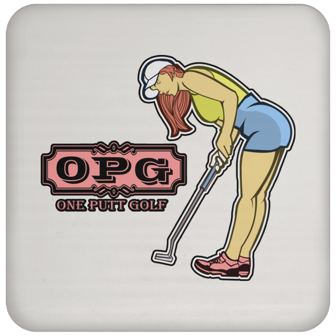 OPG Custom Design #7. One Putt Golf Brand. Female Golfer. Golf. Coaster