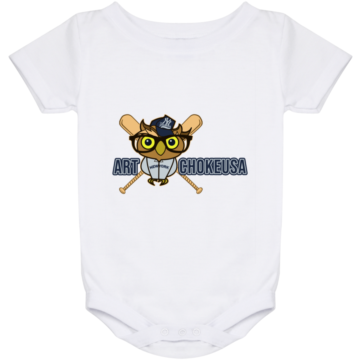 ArtichokeUSA Character and Font design. New York Owl. NY Yankees Fan Art. Let's Create Your Own Team Design Today. Baby Onesie 24 Month