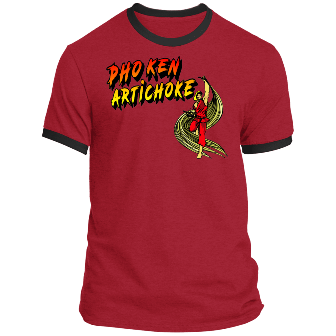 ArtichokeUSA Custom Design. Pho Ken Artichoke. Street Fighter Parody. Gaming. Ringer Tee