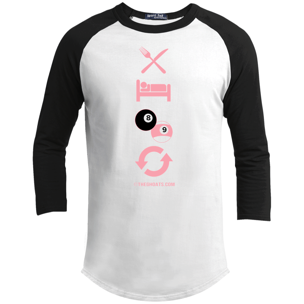 The GHOATS custom design #8. Eat. Sleep. Pool. Repeat. Pool / Billiards. Youth 3/4 Raglan Sleeve Shirt