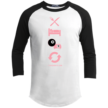 The GHOATS custom design #8. Eat. Sleep. Pool. Repeat. Pool / Billiards. Youth 3/4 Raglan Sleeve Shirt