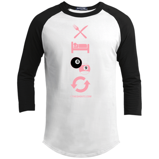 The GHOATS custom design #8. Eat. Sleep. Pool. Repeat. Pool / Billiards. Youth 3/4 Raglan Sleeve Shirt