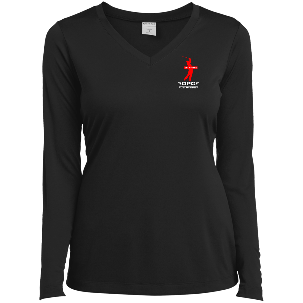 OPG Custom Design #16. Get My Nine.  Male Version. Ladies’ Long Sleeve Performance V-Neck Tee