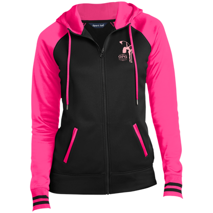 OPG Custom Design #10. Lady on Front / Flag Pole Dancer On Back. Ladies' Sport-Wick® Full-Zip Hooded Jacket