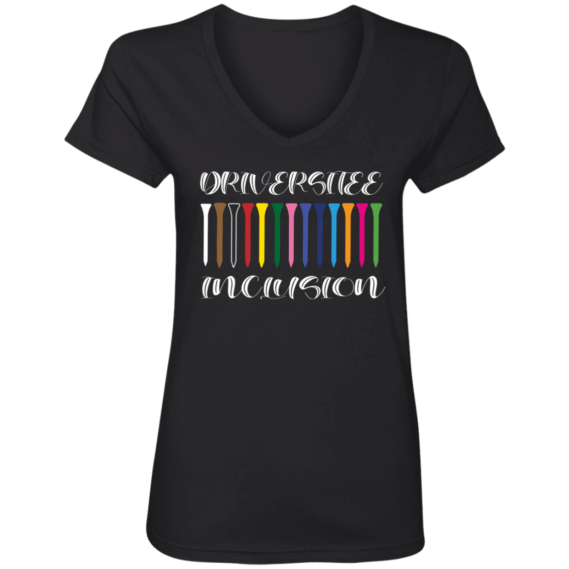 OPG Custom Design #6. Driveristee & Inclusion. Ladies' V-Neck 100% Ring Spun Cotton T-Shirt