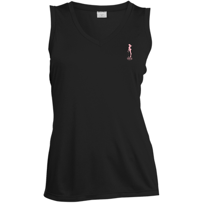 OPG Custom Design #10. Lady on Front / Flag Pole Dancer On Back. Ladies' Sleeveless V-Neck