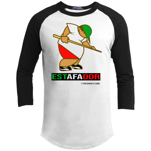 The GHOATS Custom Design. #30 Estafador. (Spanish translation for Male Hustler). Youth 3/4 Raglan Sleeve Shirt