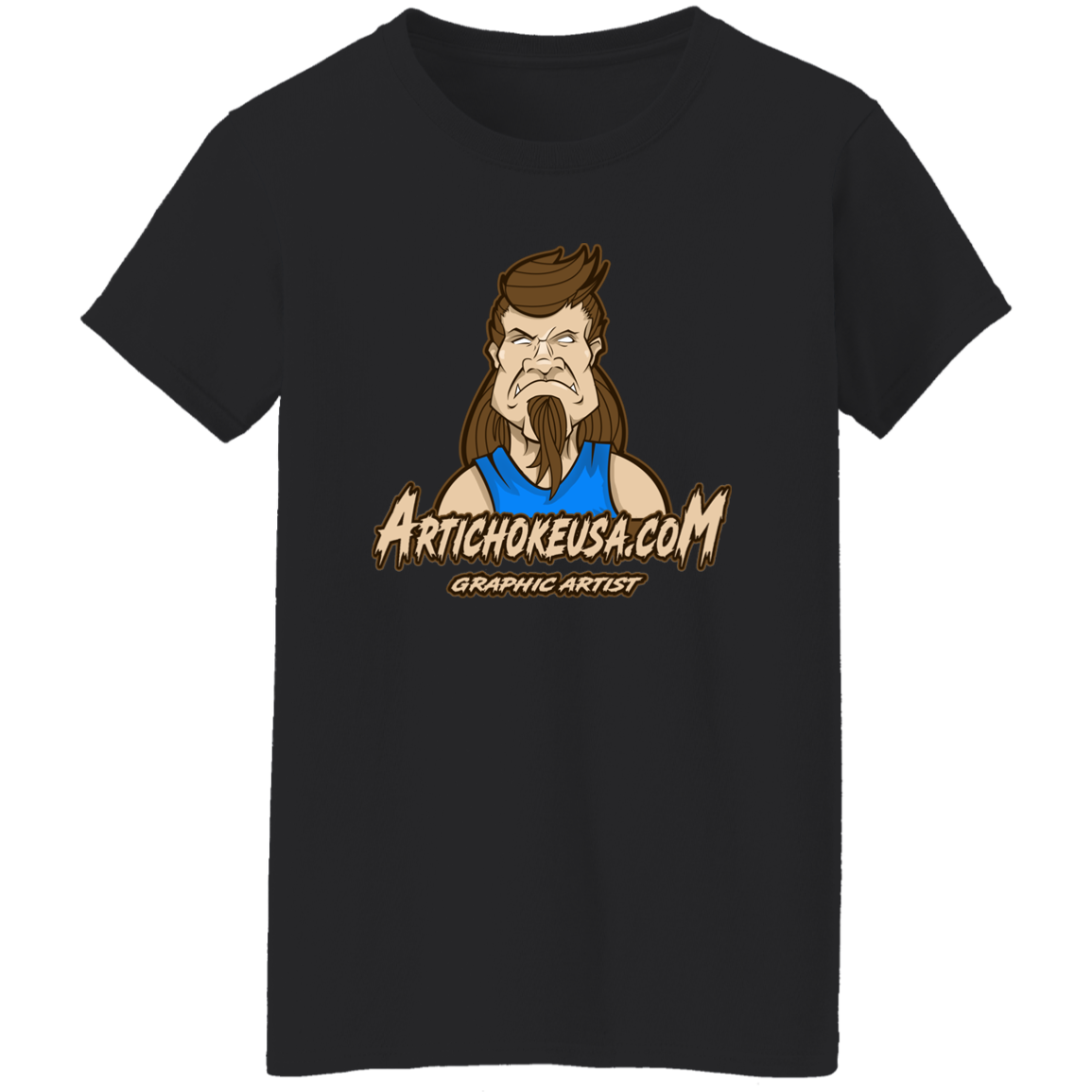ArtichokeUSA Character and Font design. Let's Create Your Own Team Design Today. Mullet Mike. Ladies' 5.3 oz. T-Shirt