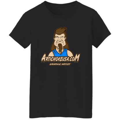 ArtichokeUSA Character and Font design. Let's Create Your Own Team Design Today. Mullet Mike. Ladies' 5.3 oz. T-Shirt