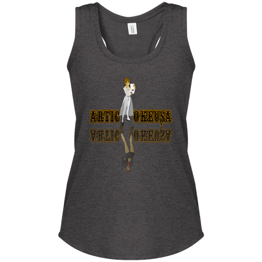 ArtichokeUSA Custom Design. Façade: (Noun) A false appearance that makes someone or something seem more pleasant or better than they really are.  Ladies' Tri Racerback Tank