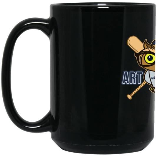 ArtichokeUSA Character and Font design. New York Owl. NY Yankees Fan Art. Let's Create Your Own Team Design Today. 15 oz. Black Mug
