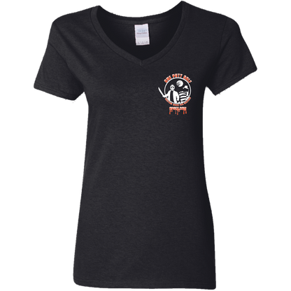 OPG Custom Design #23. Hack N Slice Golf. Freddy and Jason Fan Art. Ladies' 5.3 oz. 100% Cotton Preshrunk V-Neck T-Shirt