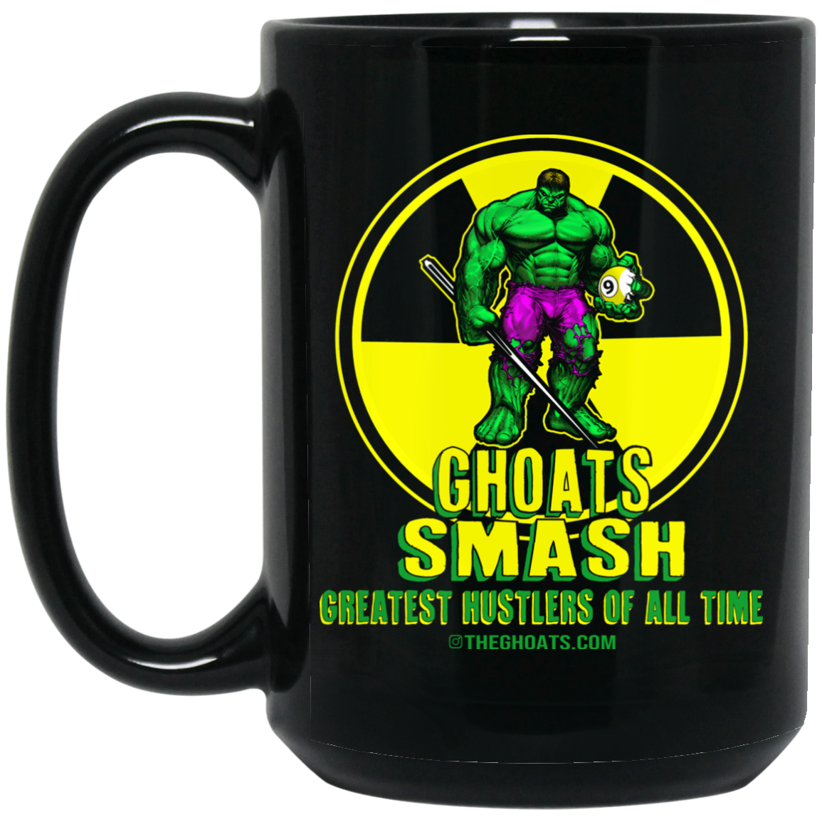 The GHOATS Custom Design. #13. GHOATS SMASH. 15 oz. Black Mug