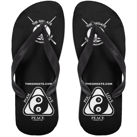 The GHOATS Custom Design #9. Ying Yang. Pool Love Peace. Adult Flip Flops