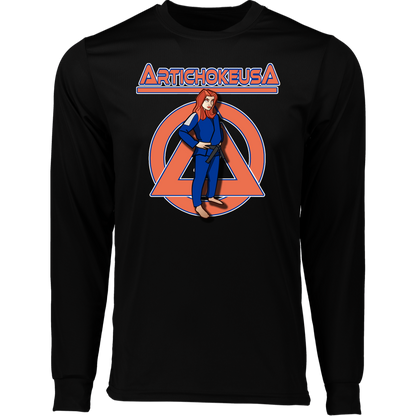 ArtichokeUSA Character and Font design. Let's Create Your Own Team Design Today. Amber. Long Sleeve Moisture-Wicking Tee