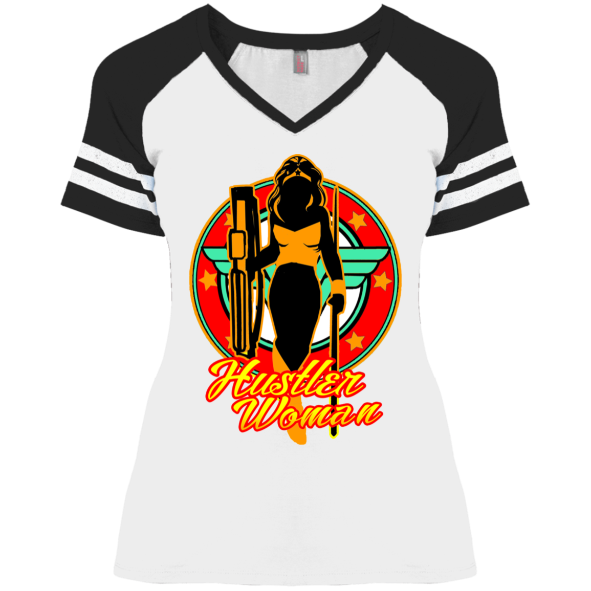 The GHOATS Custom Design #15. Hustler Woman. Ladies' Game V-Neck T-Shirt
