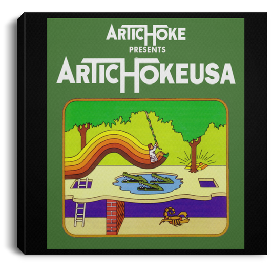 ArtichokeUSA Custom Design. Pitfall Game. Activision Parody. Ladies' Soft Style Hoodie Square Canvas .75in Frame