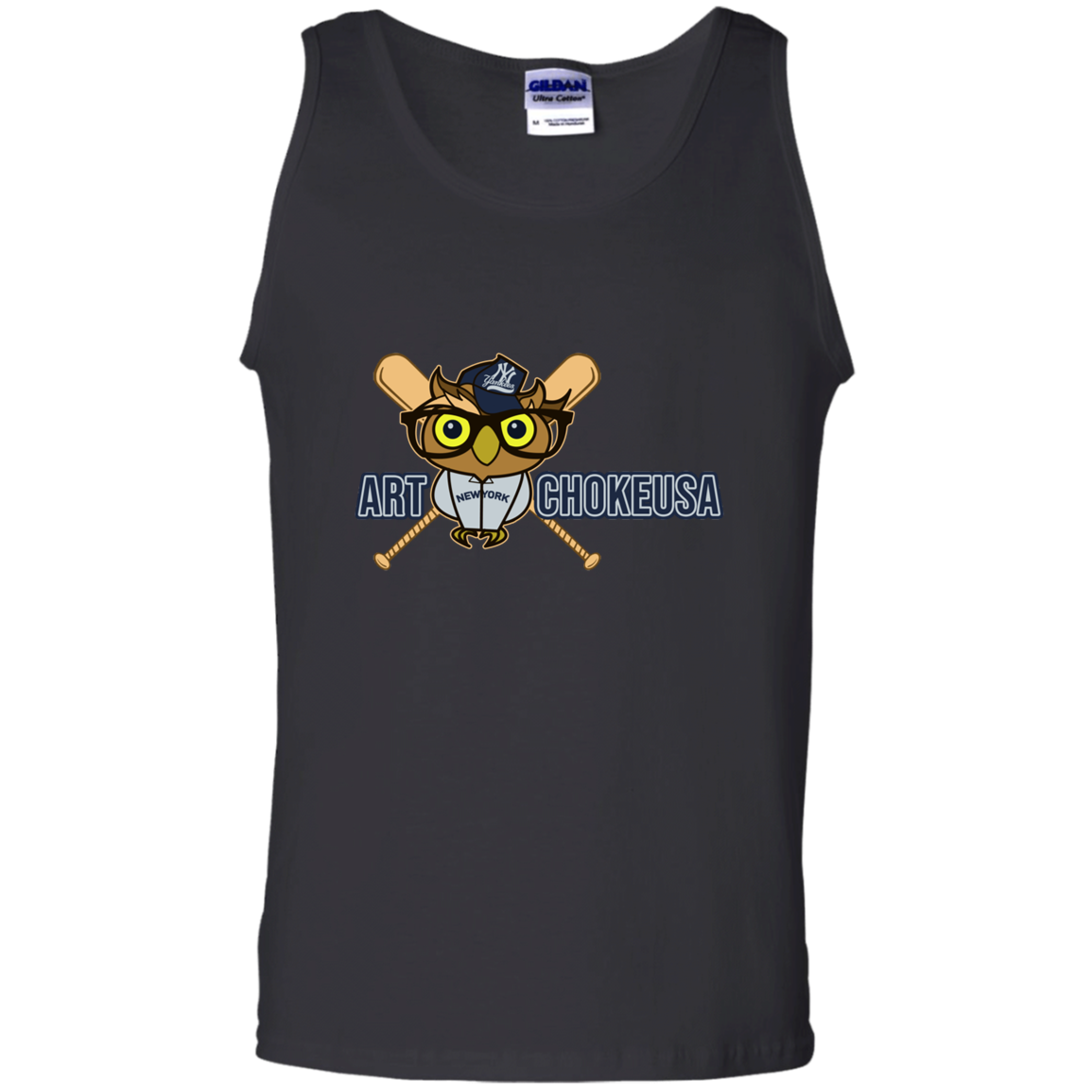ArtichokeUSA Character and Font design. New York Owl. NY Yankees Fan Art. Let's Create Your Own Team Design Today. Men's 100% Cotton Tank Top