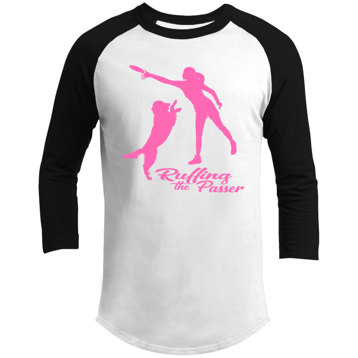 ArtichokeUSA Custom Design. Ruffing the Passer. Labrador Edition. Female Version. 3/4 Raglan Sleeve Shirt