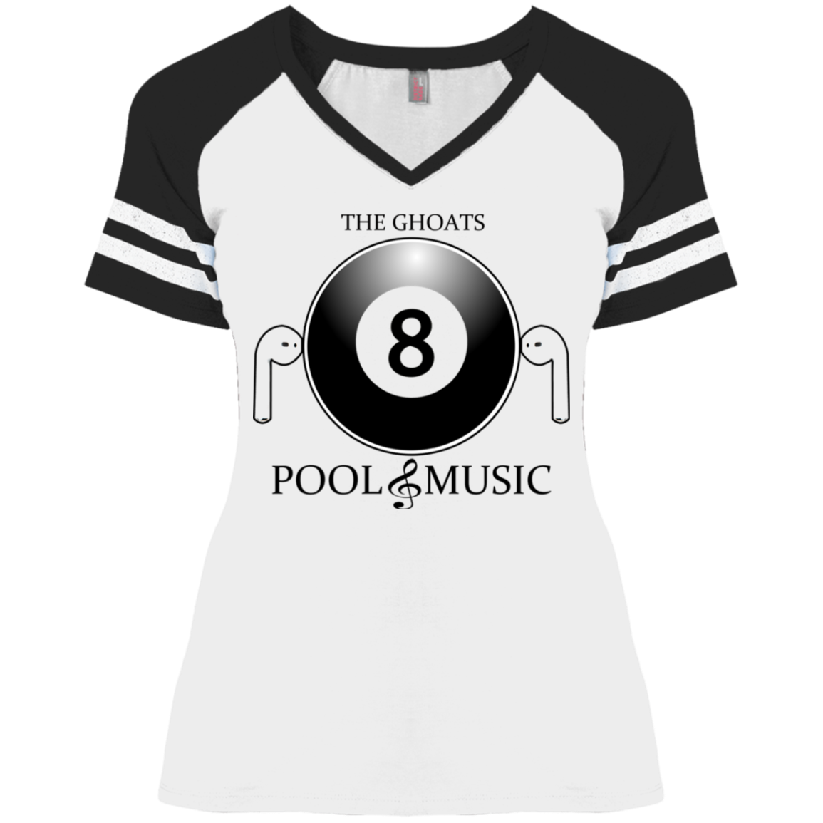 The GHOATS Custom Design. #19 Pool & Music. Ladies' Game V-Neck T-Shirt