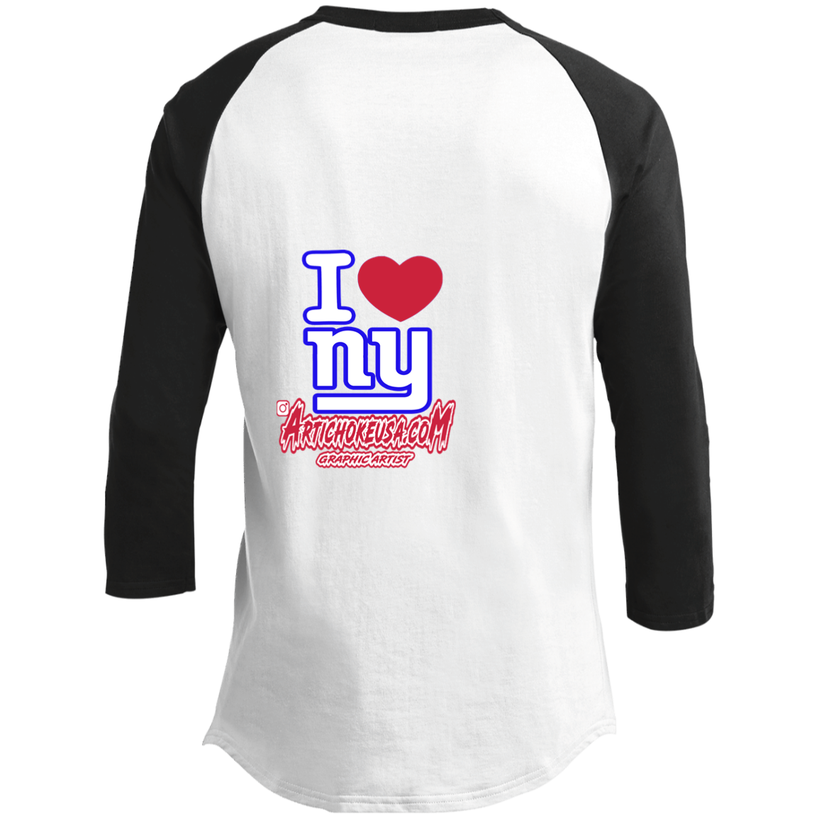 ArtichokeUSA Custom Design. I heart New York Giants. NY Giants Football Fan Art. Men's 3/4 Raglan Sleeve Shirt