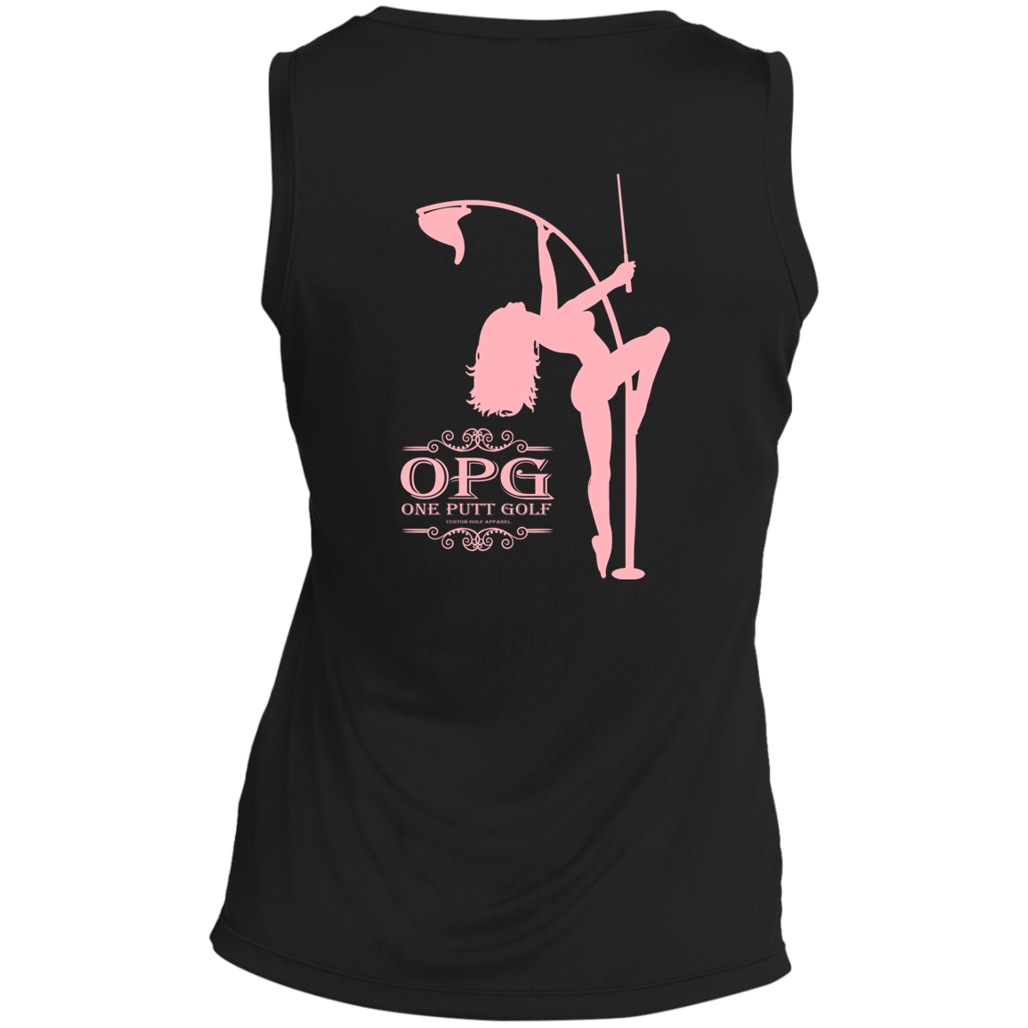 OPG Custom Design #10. Lady on Front / Flag Pole Dancer On Back. Ladies' Sleeveless V-Neck