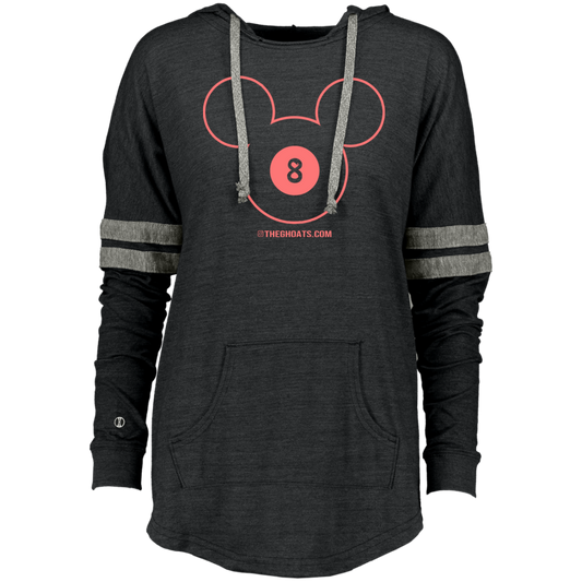 The GHOATS Custom Design #19. Look at the back. Mickey Hustle. Mickey Fan Art. Ladies Hooded Low Key Pullover