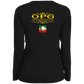 OPG Custom Design #22. One Putt / One Love Parody with Fan Art. Female Edition. Ladies' Moisture-Wicking Long Sleeve V-Neck Tee