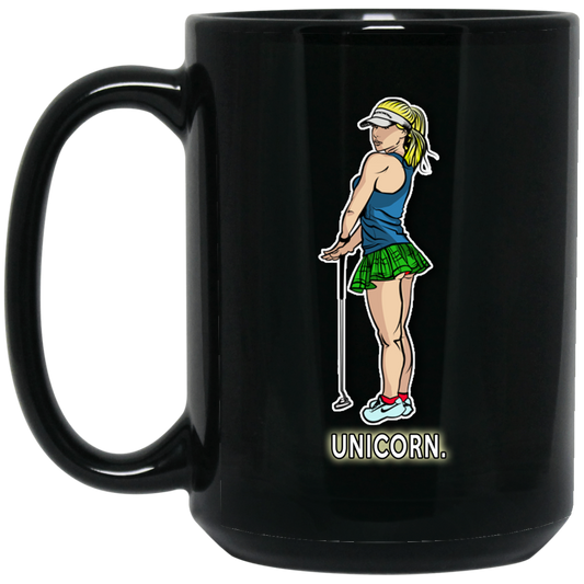 OPG Custom Design #18. Unicorn. Golf. 15 oz. Black Mug