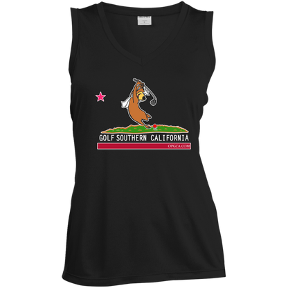 Custom Design #15. Golf Southern California with Yogi Fan Art. Ladies' Sleeveless V-Neck