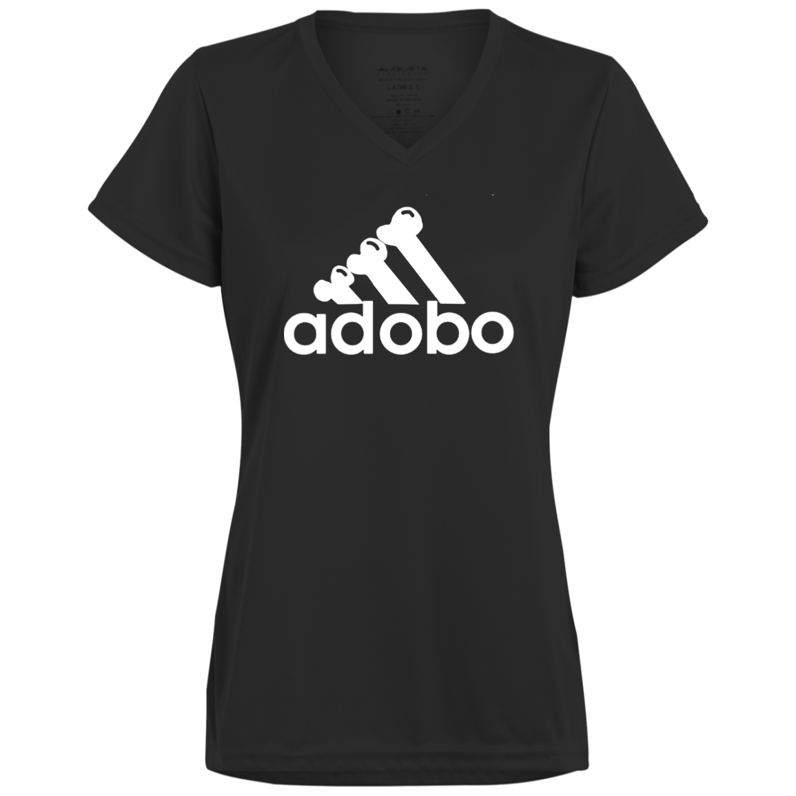 ArtichokeUSA Custom Design. Adobo. Adidas Parody. Ladies’ Moisture-Wicking V-Neck Tee